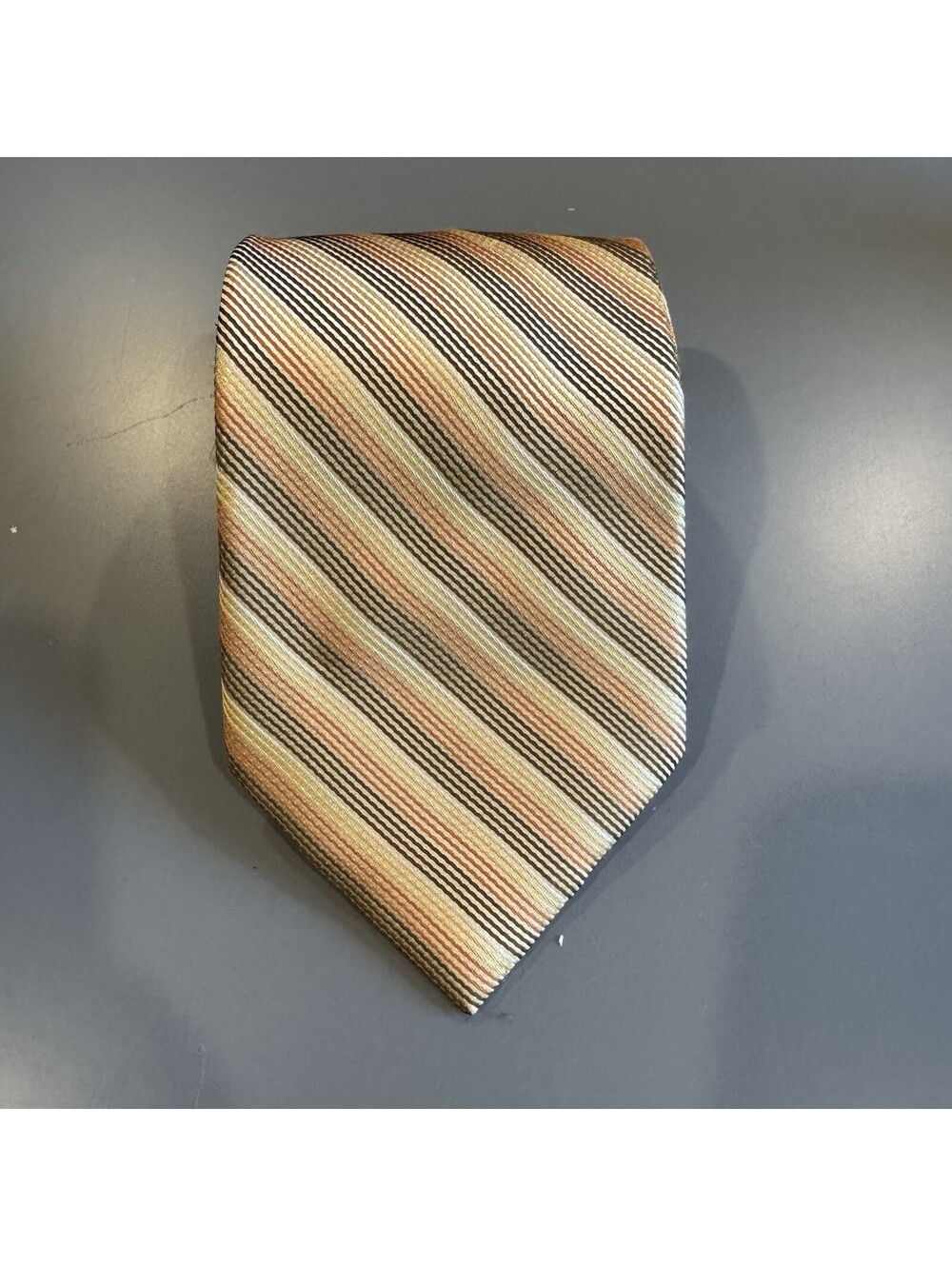 Axcess Mens Vintage Necktie 100% Silk Handmade Stripes Tan Brown Yellow Orange
